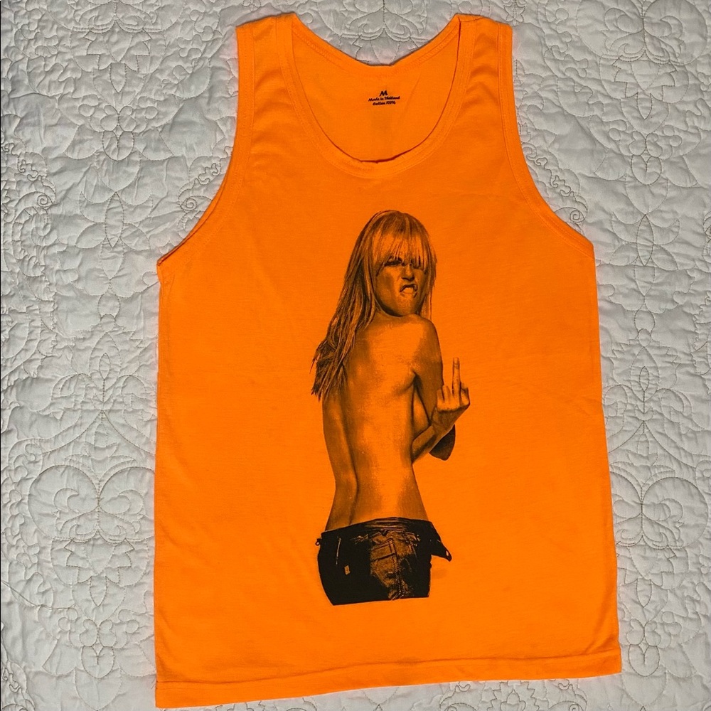 Britney Spears Unisex Tank Size M Orange Black The Finger Freed Britney Energy